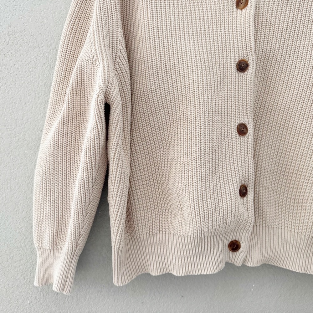 Demy by Demylee Audrey Cardigan Sweater Large Cream Fisherman Chunky Minimalist - Picture 9 of 11